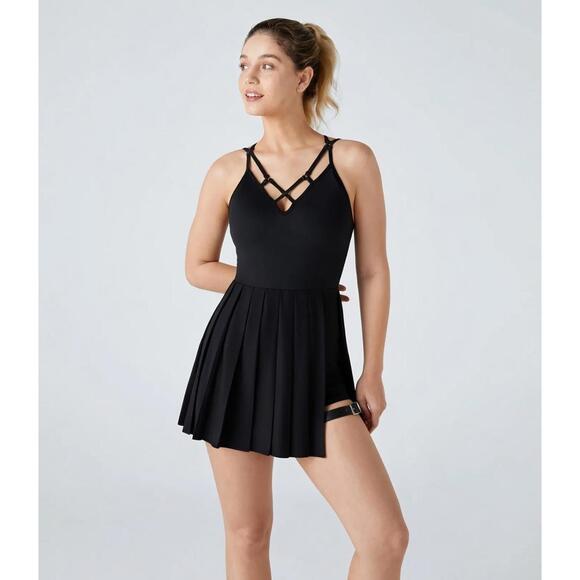 NWT Halara Breezeful Backless Pleated 2-in-1 Pocket Mini Active Dress Size Large - Picture 2 of 10